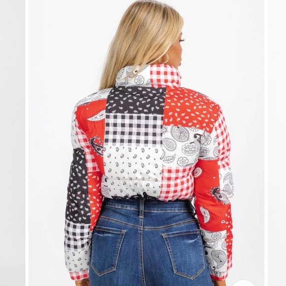 #127 🌻Paisley Puffer Bandana Jacket with Stand-up Collar - Picture 4 of 5